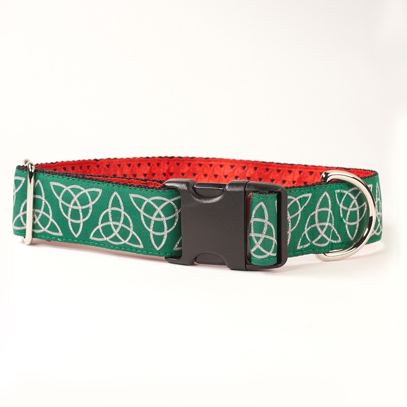 Collar - Celtic - 1-1/2 inch - Trinity Knot  Green/Silver