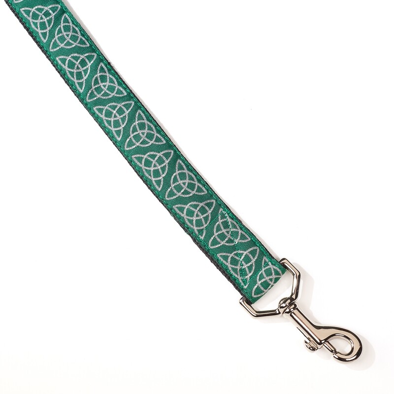 Leash - Celtic - 1-inch - Celtic Trinity Knot Green/Silver