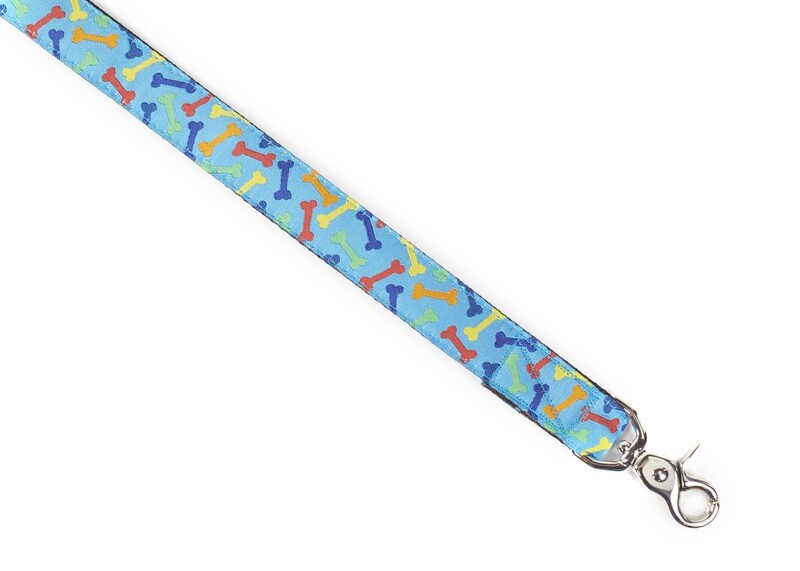 Leash - Designer - 1-inch - Bones! / blue