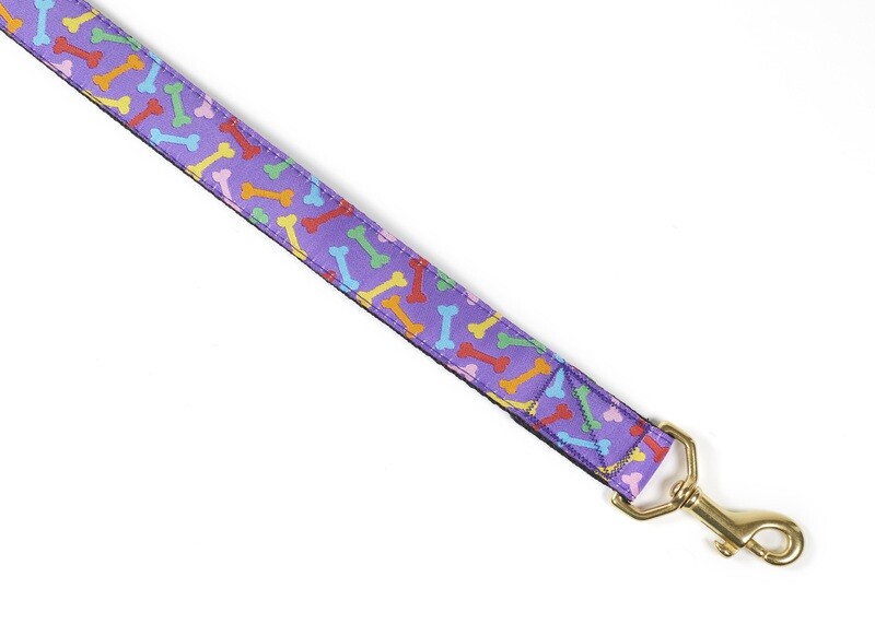Leash - Designer - 1-inch - Bones! / purple