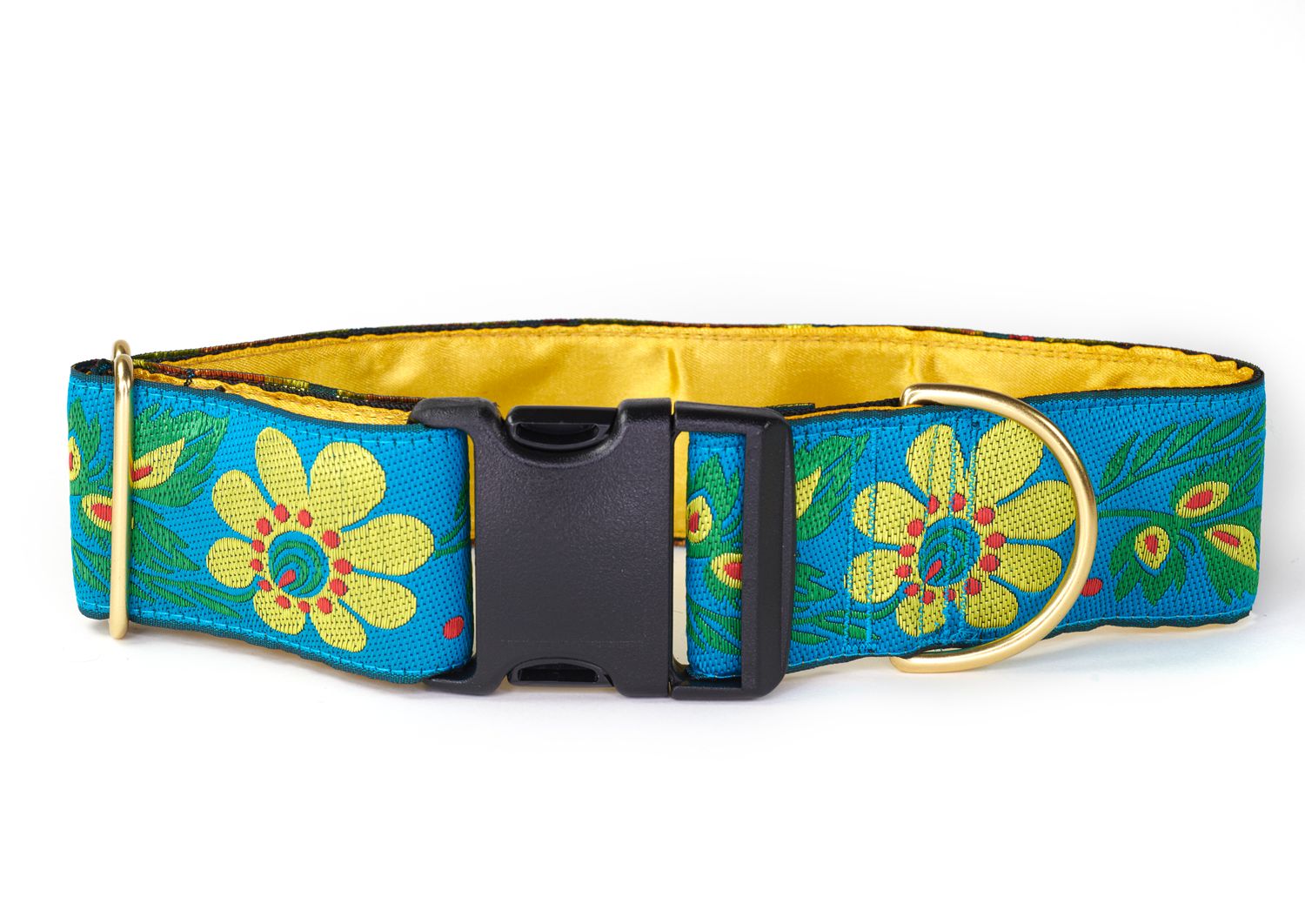 Collar - Designer - 2 inch - Daisy on Teal