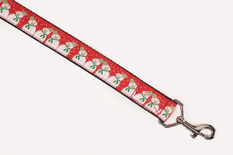 Leash - Designer - 1-inch - Snowman Red