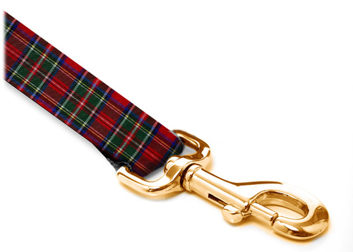 Leash - Tartan - 3/4-inch - Royal Stewart, Length: 4 foot, Clasp: Polished Brass