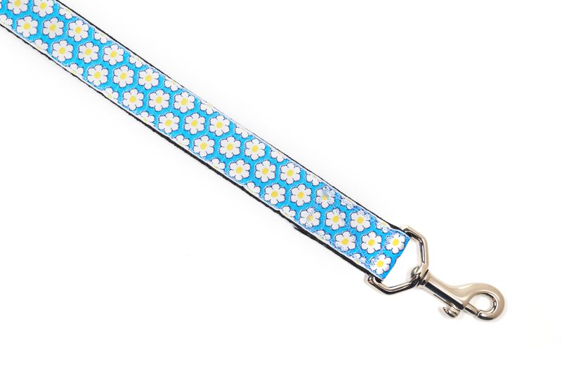 Leash - Designer - 1-inch - Mini Daisy ~ blue