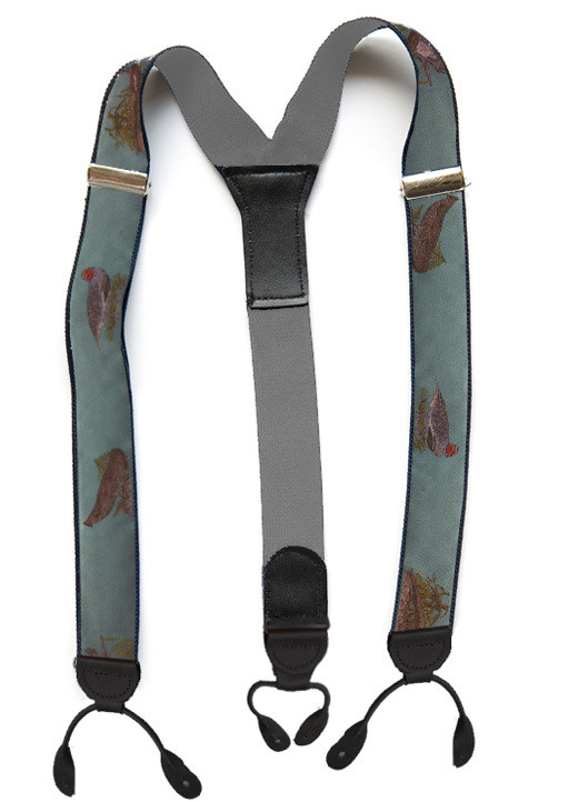 Suspenders - Designer - Game Birds Aqua