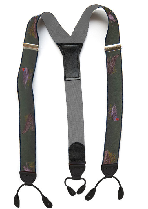 Suspenders - Designer - Game Birds Green