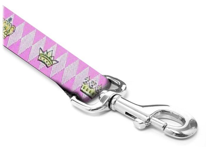 Leash - Designer - 1-inch - Royal Crowns  Pink