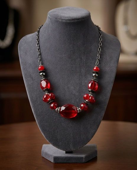 Sparkling Vintage Red Glass Beaded Necklace Sparkling Vintage Red Glass Beaded Necklace
