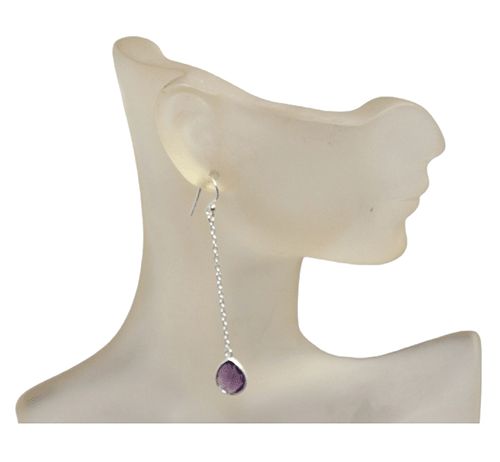 Amethyst Pendulum Sterling Silver Chain Earrings