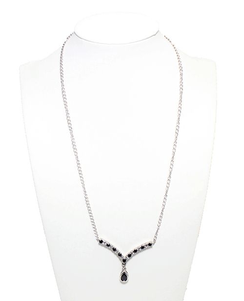 Genuine Black Sapphire & Sterling Silver Drop Necklace
