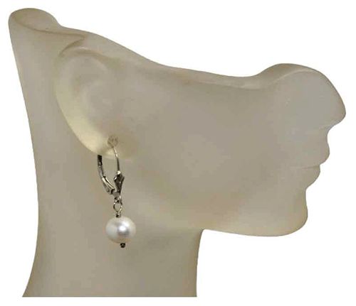 White Freshwater Pearl Sterling Silver Leverback Earrings