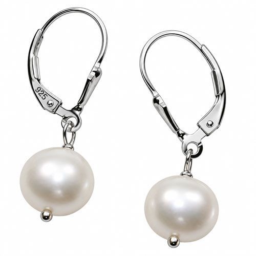White Freshwater Pearl Sterling Silver Leverback Earrings White Freshwater Pearl Sterling Silver Leverback Earrings
