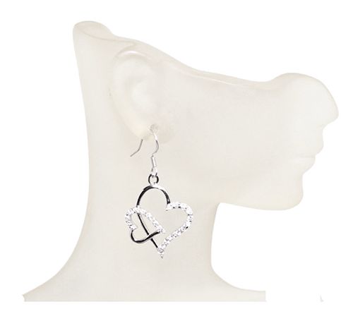 Interlocking Crystal Hearts Sterling Silver Earrings