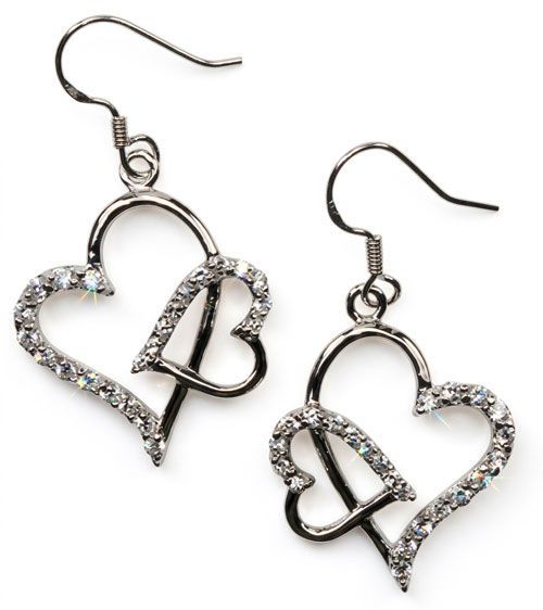 Interlocking Crystal Hearts Sterling Silver Earrings