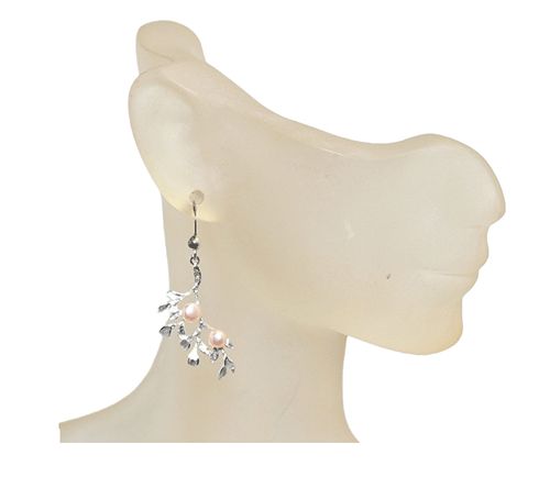 Peach Pearl Leaf Sterling Silver Earrings