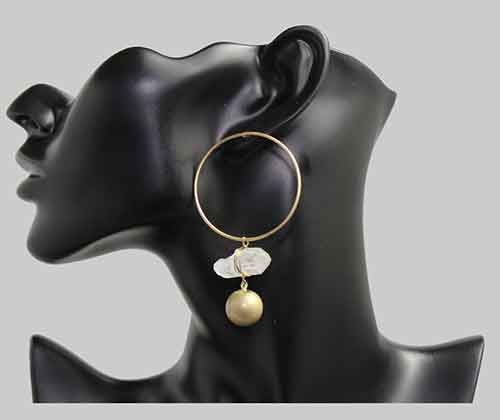 Ball Quartz Stone with Worn Gold Finish Earrings Ball Quartz Stone with Worn Gold Finish Earrings