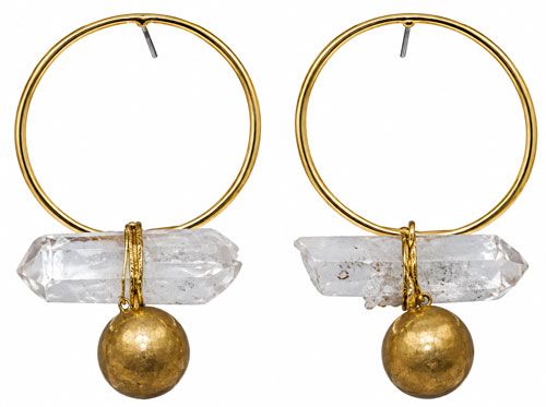 Ball Quartz Stone with Worn Gold Finish Earrings Ball Quartz Stone with Worn Gold Finish Earrings