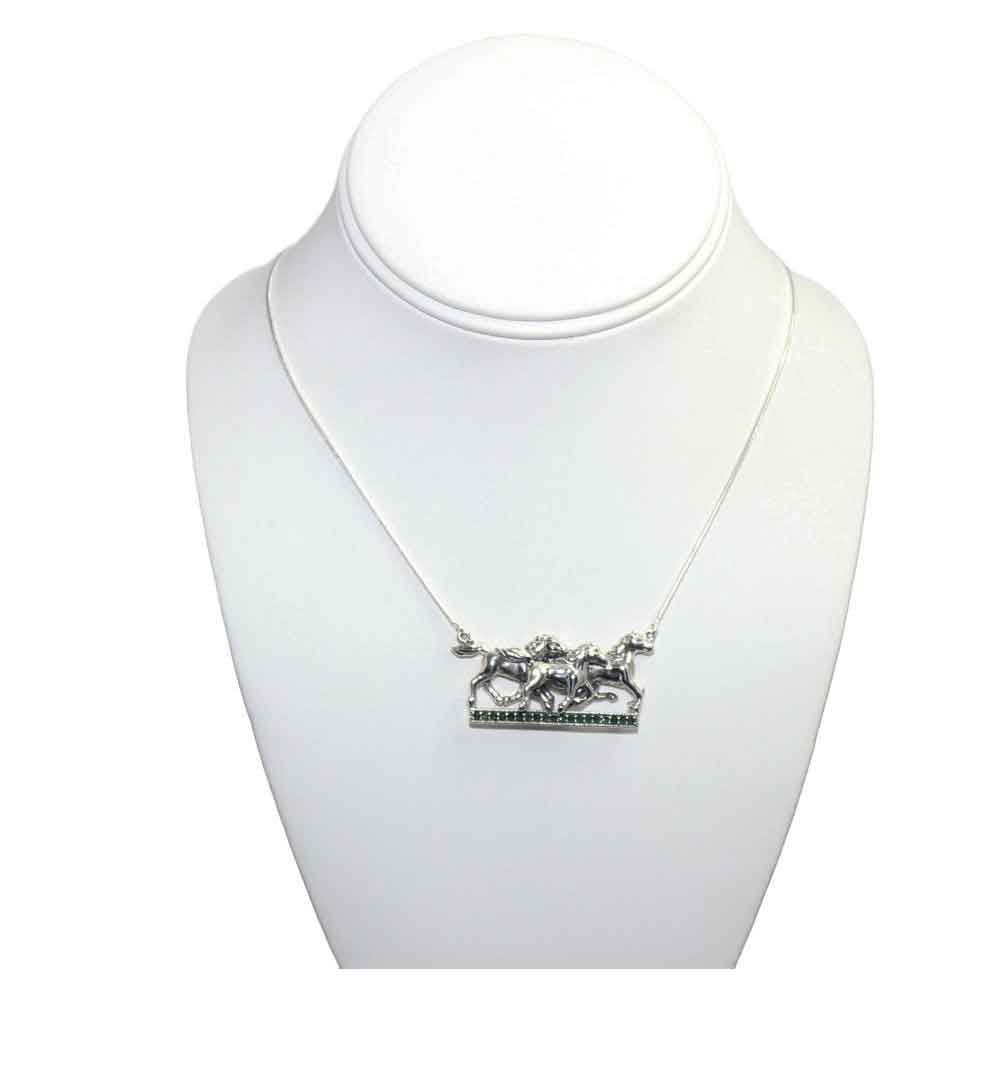 Forest Green CZ Horse Pendant Necklace