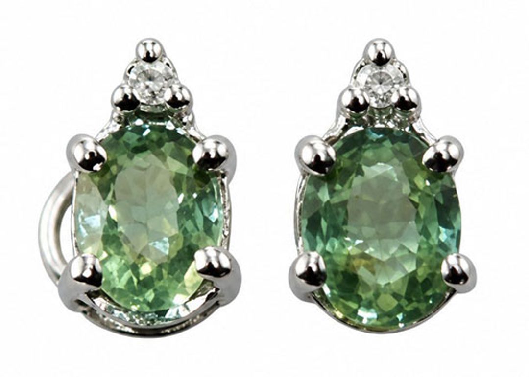 Green Sapphire & Diamond Sterling Silver Earrings Green Sapphire & Diamond Sterling Silver Earrings
