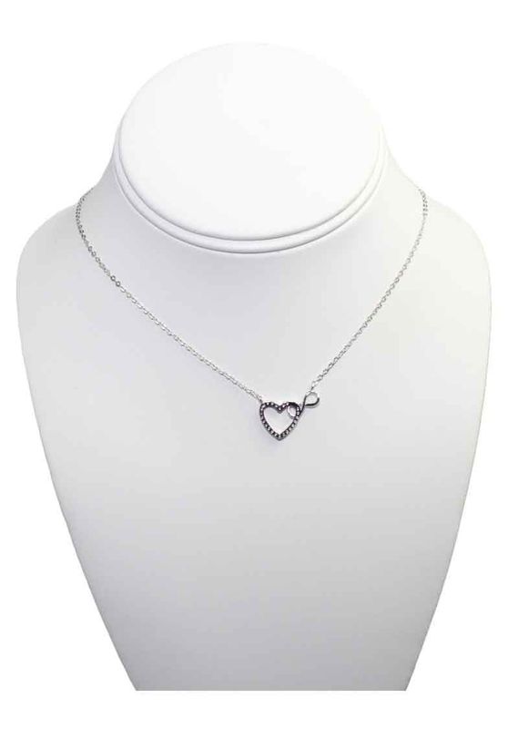 CZ Heart and Infinity Rhodium Necklace