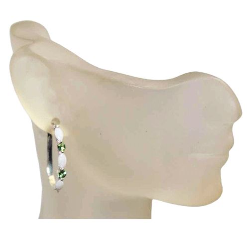 Green Tourmaline & Opal Sterling Silver Hoops