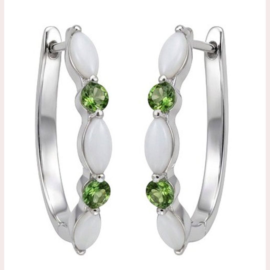 Green Tourmaline & Opal Sterling Silver Hoops Green Tourmaline & Opal Sterling Silver Hoops