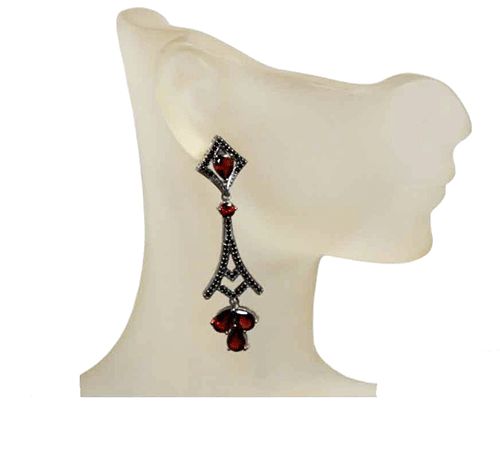 Black Rhodium Garnet & Black Spinel Drop Earrings
