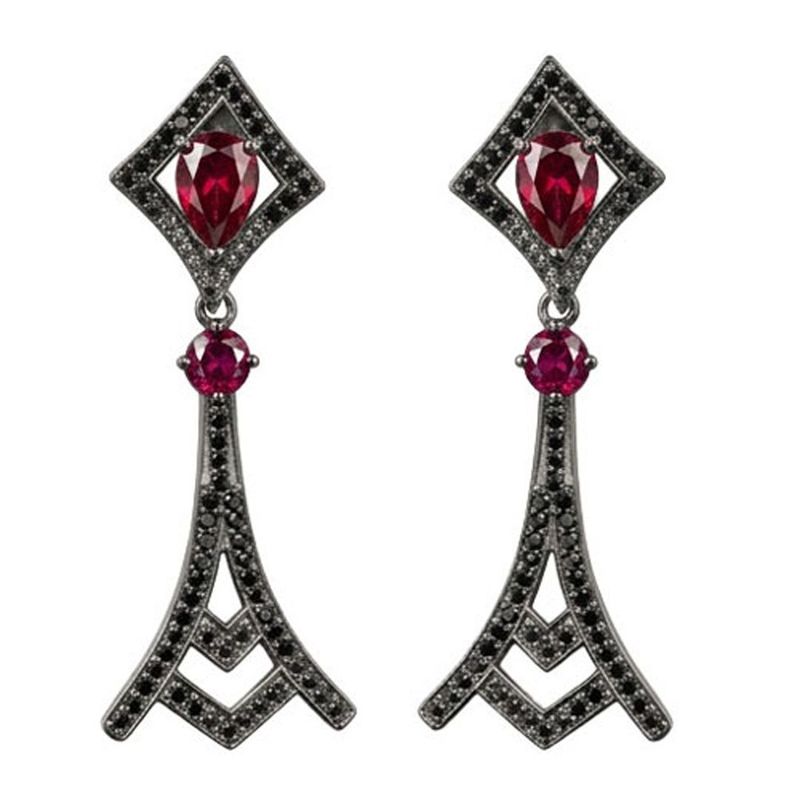 Black Rhodium Garnet & Black Spinel Drop Earrings