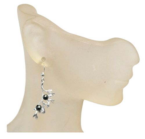 Black Pearl Leaf Sterling Silver Earrings