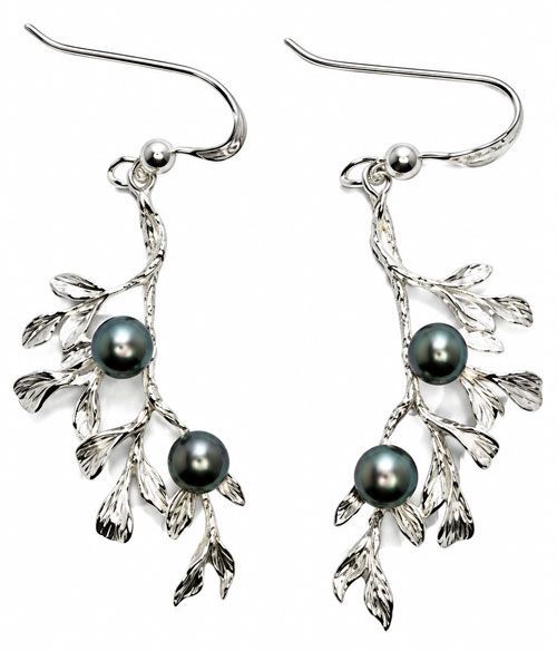 Black Pearl Leaf Sterling Silver Earrings Black Pearl Leaf Sterling Silver Earrings