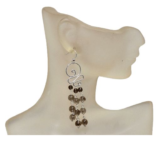 Smoky Quartz Drift Sterling Silver Wave Earrings