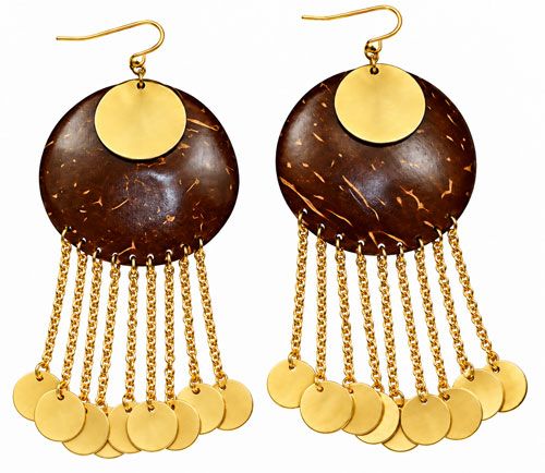 Boho Gold Tone Coconut Shell Earrings Boho Gold Tone Coconut Shell Earrings
