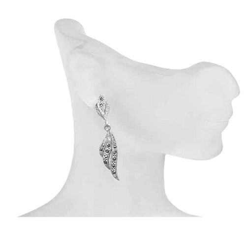 Marcasite Willow Leaf Sterling Silver Earrings