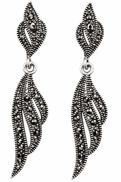 Marcasite Willow Leaf Sterling Silver Earrings