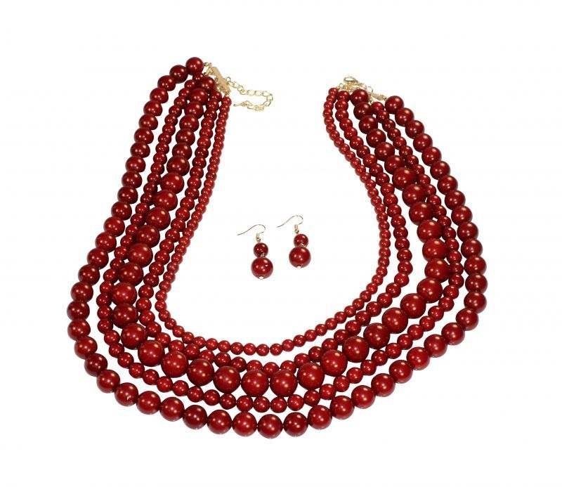 Classic Layered Red Bead Necklace & Earring Set Classic Layered Red Bead Necklace & Earring Set
