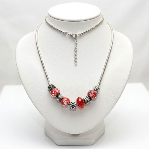 Artisan Glass & Silver Beads Beaded Necklace Artisan Glass & Silver Beads Beaded Necklace