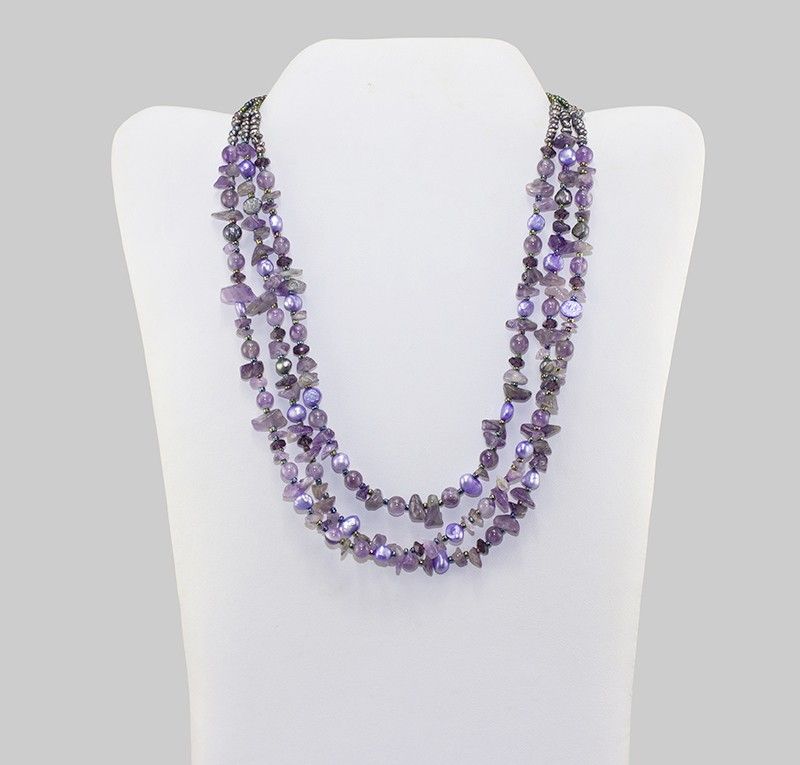 Violet Gemstone & Pearl Layered Necklace