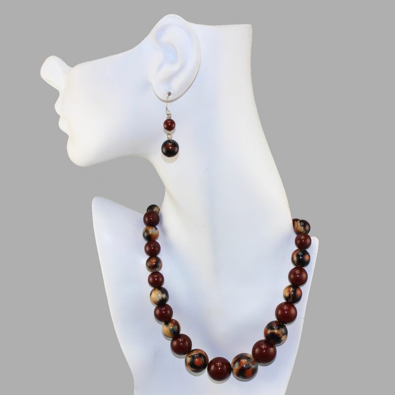 arbled Bead Necklace & Earring Set arbled Bead Necklace & Earring Set