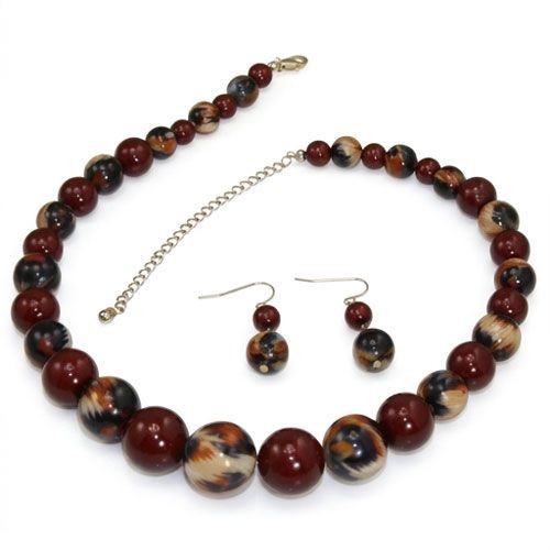 arbled Bead Necklace & Earring Set arbled Bead Necklace & Earring Set