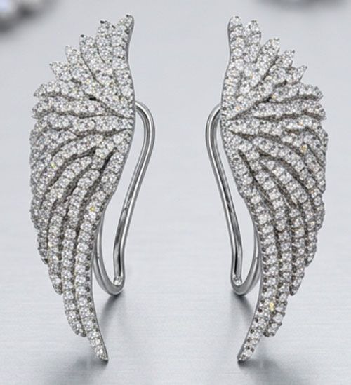 Crystal Wing Sterling Silver Slide-Hook Earrings