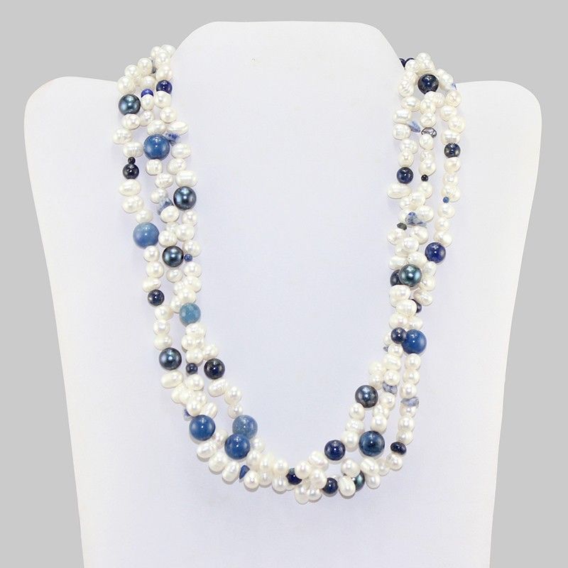 Triple-Strand Pearl & Lapis Necklace