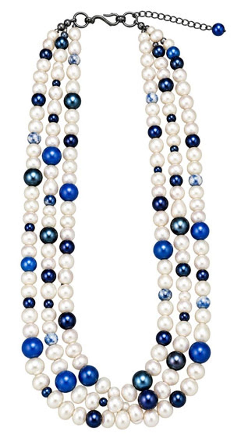 Triple-Strand Pearl & Lapis Necklace Triple-Strand Pearl & Lapis Necklace