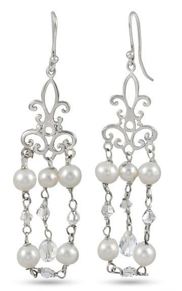 Long Cultured Pearl Sterling Silver Drops