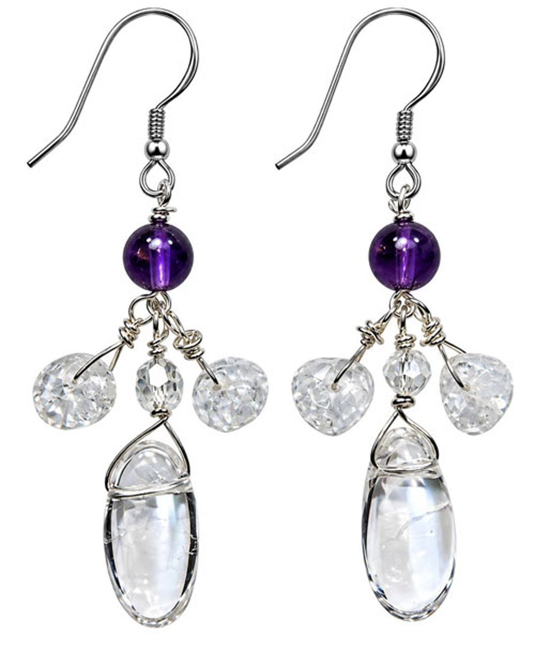 Amethyst & Quartz Cluster Drop Earrings Amethyst & Quartz Cluster Drop Earrings