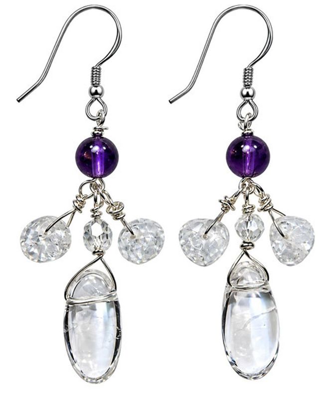 Amethyst & Quartz Cluster Drop Earrings