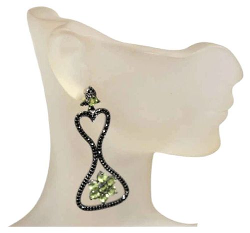 Genuine Peridot & Black Spinel Statement Earrings
