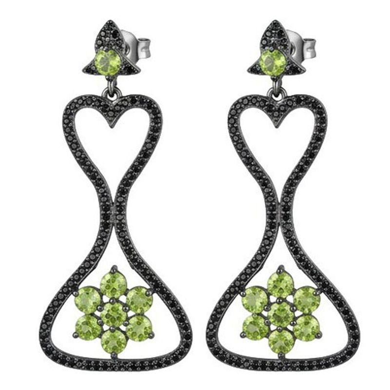 Genuine Peridot & Black Spinel Statement Earrings