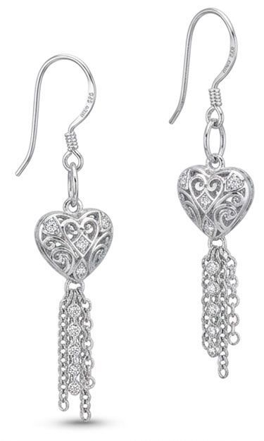 Heart Tassel Sterling Silver Earrings Heart Tassel Sterling Silver Earrings
