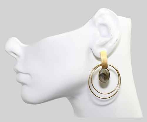 18kt Gold Over Brass Labradorite Double Circle Earrings 18kt Gold Over Brass Labradorite Double Circle Earrings