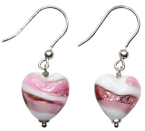 Murano Stripe Heart Sterling Silver Earrings Murano Stripe Heart Sterling Silver Earrings